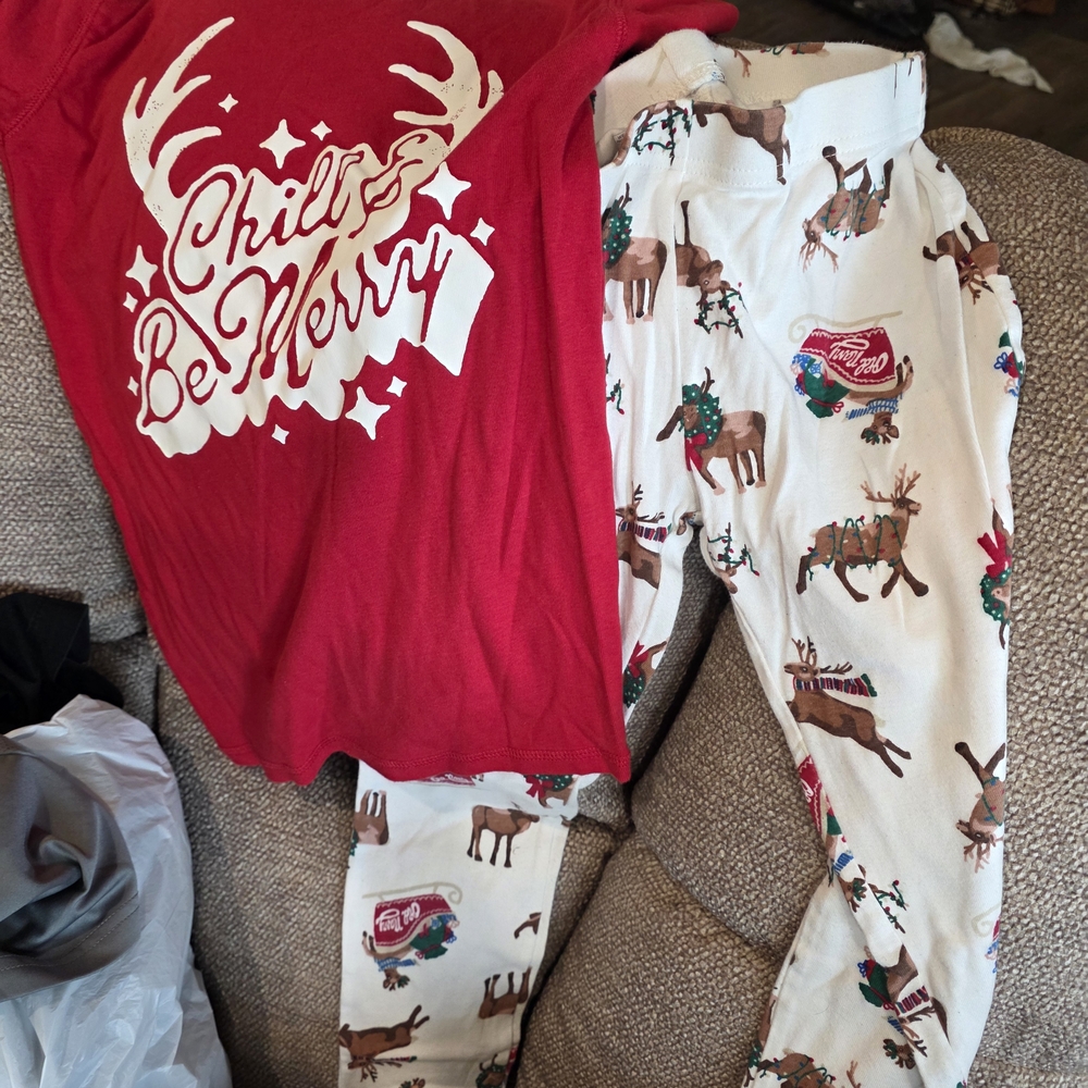 Red 'Chill Be Merry' Shirt and Reindeer Pajama Set